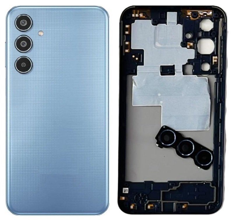 Compatible Replacement Samsung Galaxy M35 5G Full Body Housing Replacement Back Frame Middle Chassis with Side Keys – Grey, Blue & Dark Blue Color: BLUE